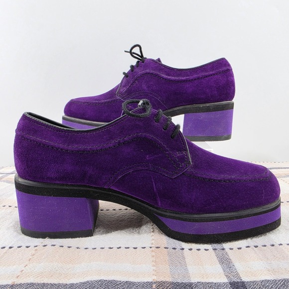 Hush Puppies Purple Suede Leather Platform Oxfords Block Heel 53561 Womens 8.5 M - Picture 5 of 13
